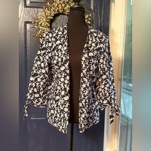 CeCe Blue & White Linen Blend Open Blazer NWT size S